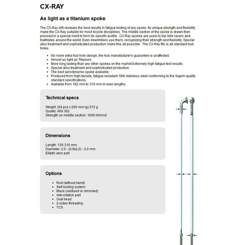 Спицы Sapim CX-Ray черные J-образный изгиб прямая тяга для велосипедного колеса |