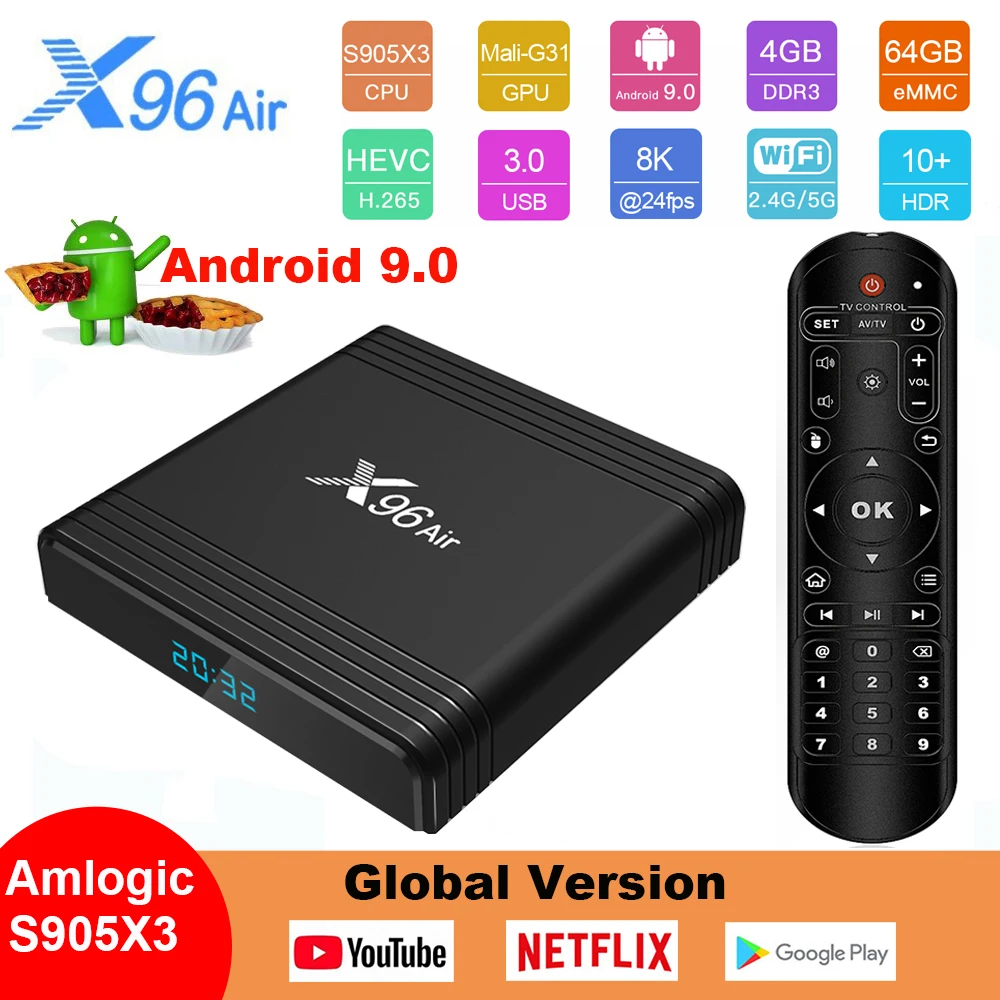 ТВ-приставка X96 Air с Android 9 0 Amlogic S905X3 2 4 ГГц и 5 8 два Wi-Fi ТВ-бокса 8K UHD Google Play домашний