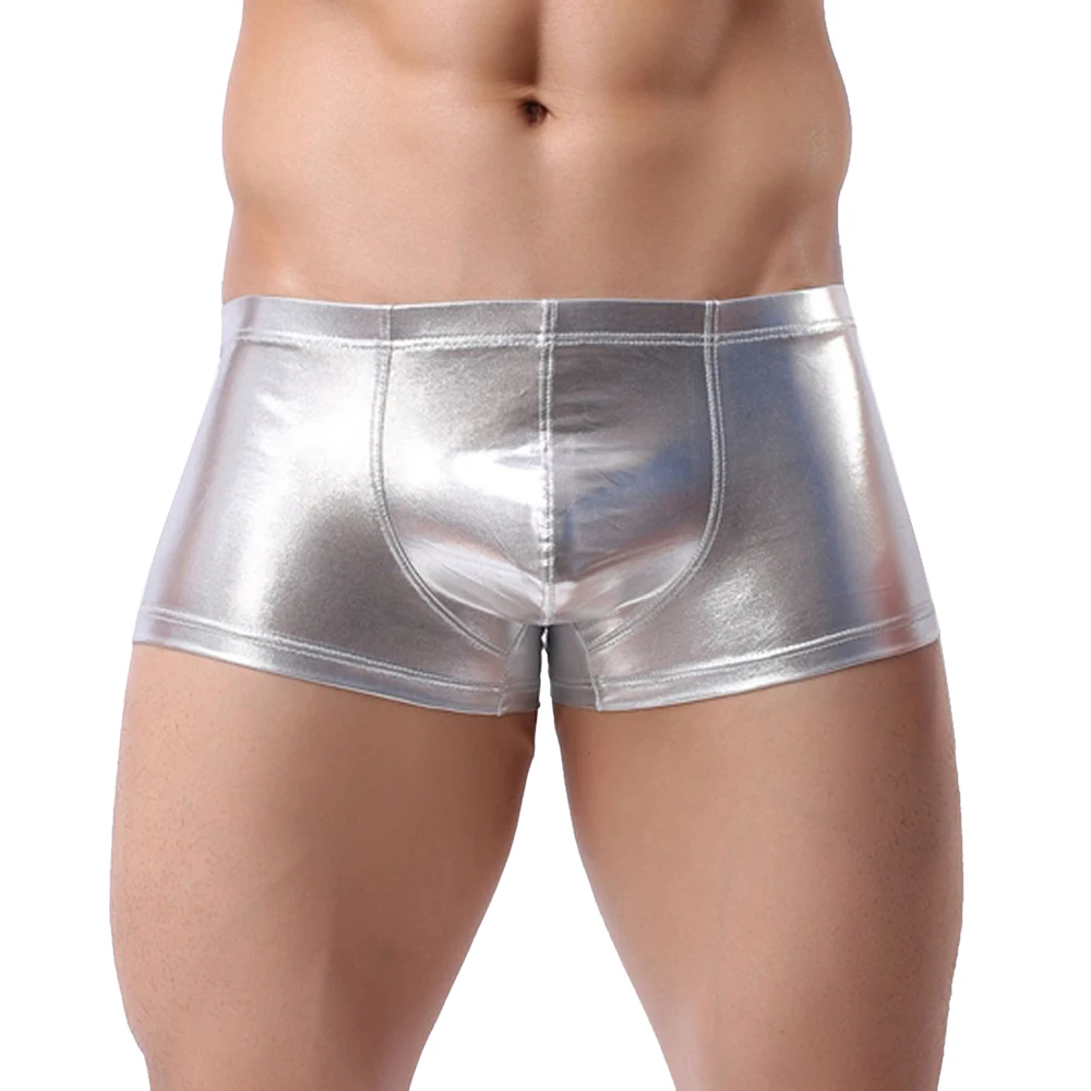 

new Men's Sexy Fun Boxer Shorts 2020 Male Patent Leather With Ring Underwear Slim Fit Boxers