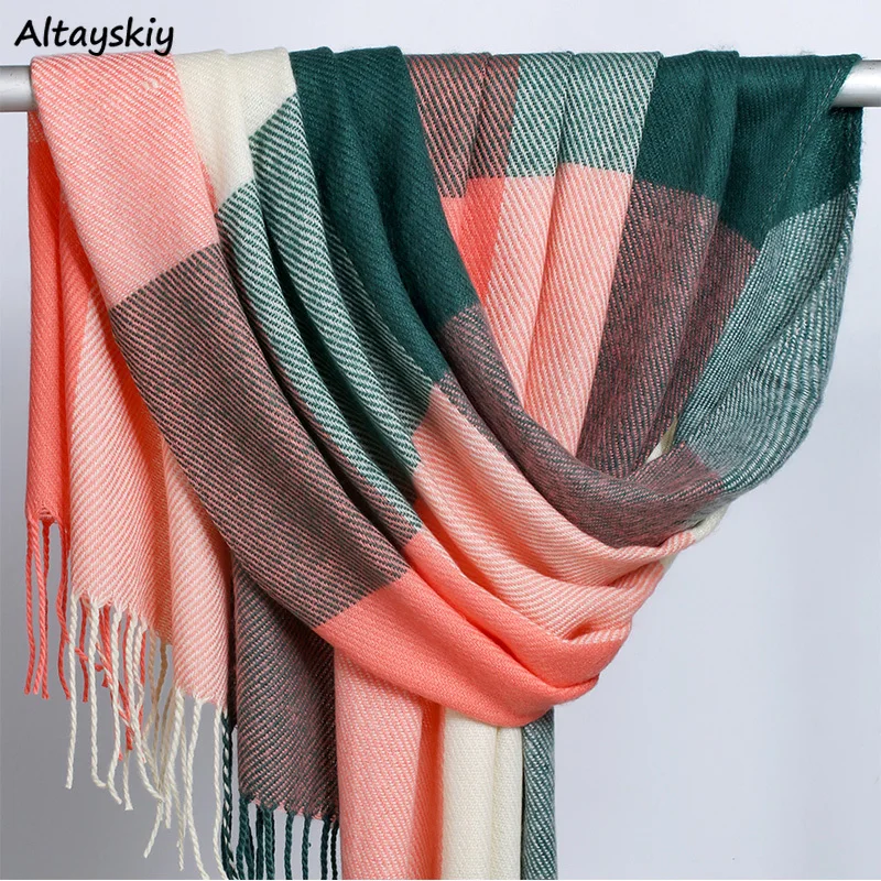 

Шарфы женские в клетку, модные мягкие теплые шарфы в стиле Харадзюку для студентов, простые зимние аксессуары в Корейском стиле