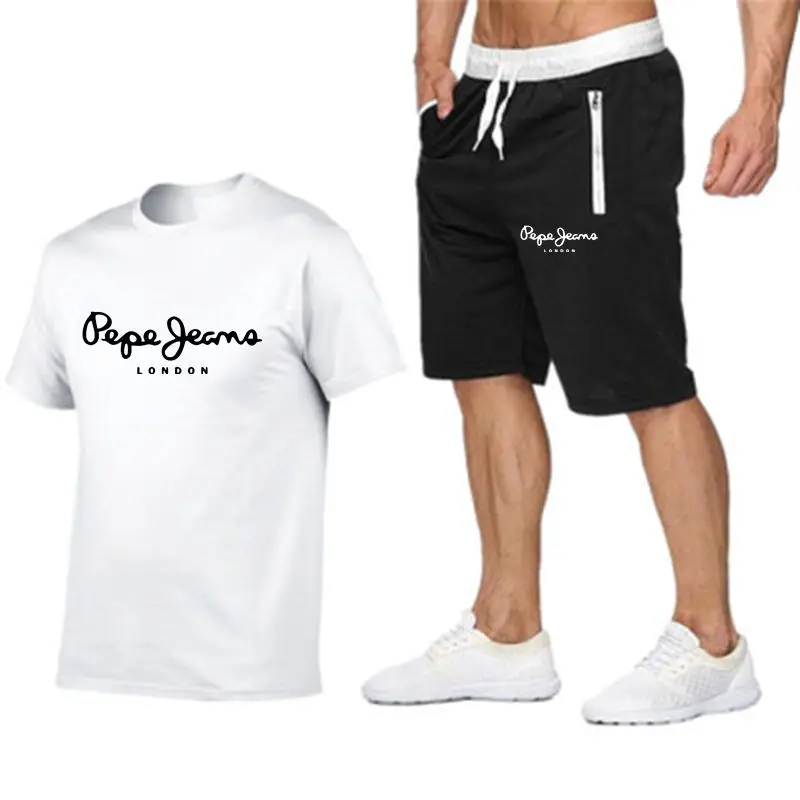 

Summer jogger men's T-shirt short-sleeve suit casual sportswear suit sports shorts breathable 2-piece set cotton suit
