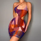 CHRONSTYLE пикантное женское платье с открытыми плечами, с цветным принтом, на одной лямке, Короткое мини-платье-карандаш, женские платья