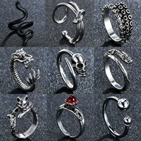 punk gothic rings for men women skulldragon snakered crystalwolfknot opening adjustable ring party jewelry gift wholesale
