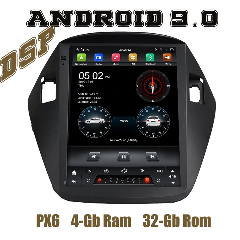 Автомобильный проигрыватель с радио и gps PX6 Tesla Style android 9 0 для hyundai IX35 tuscon 2010 2011 2012 2013