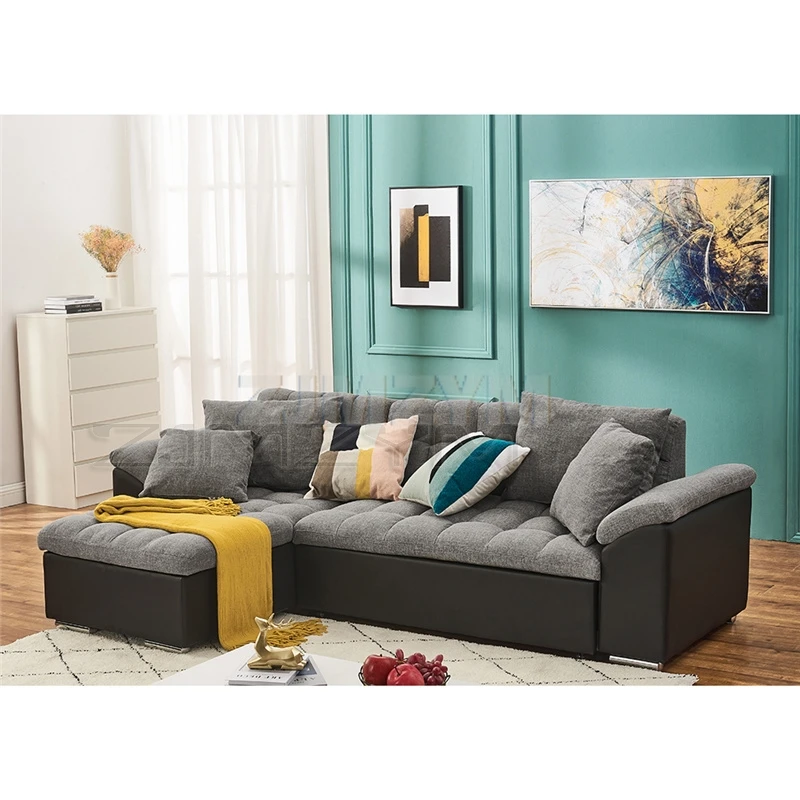 

Угловой диван-кровать L-образной формы, 197x123 см, 3-местные диваны, мягкий диван с функцией сна и контейнером для хранения, новая льняная ткань +...