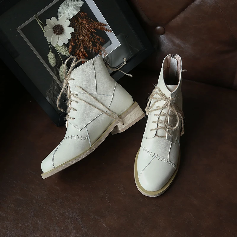 

Winter Newest Boots Women Round Toe Ankle Boots Genuine Leather Med Heels Dancing Shoes Woman Fashion Boots