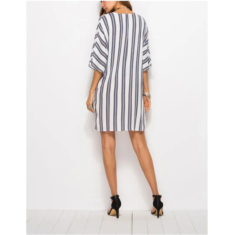 

Fashion Women's T-Shirts Summer Simple Striped Short-Sleeved Loose V-neck Casual Tops High Quality Women Clothing Top