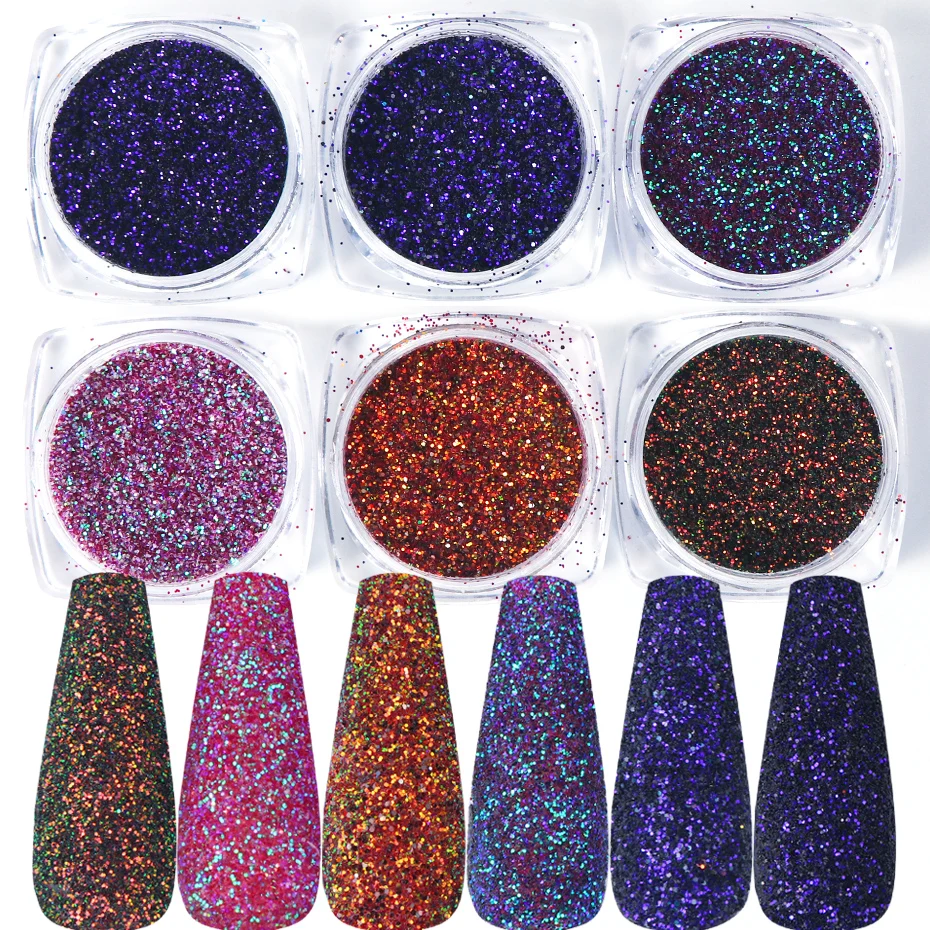 6 коробок блестящий порошок для ногтей золотые цвета блестки голографическая
