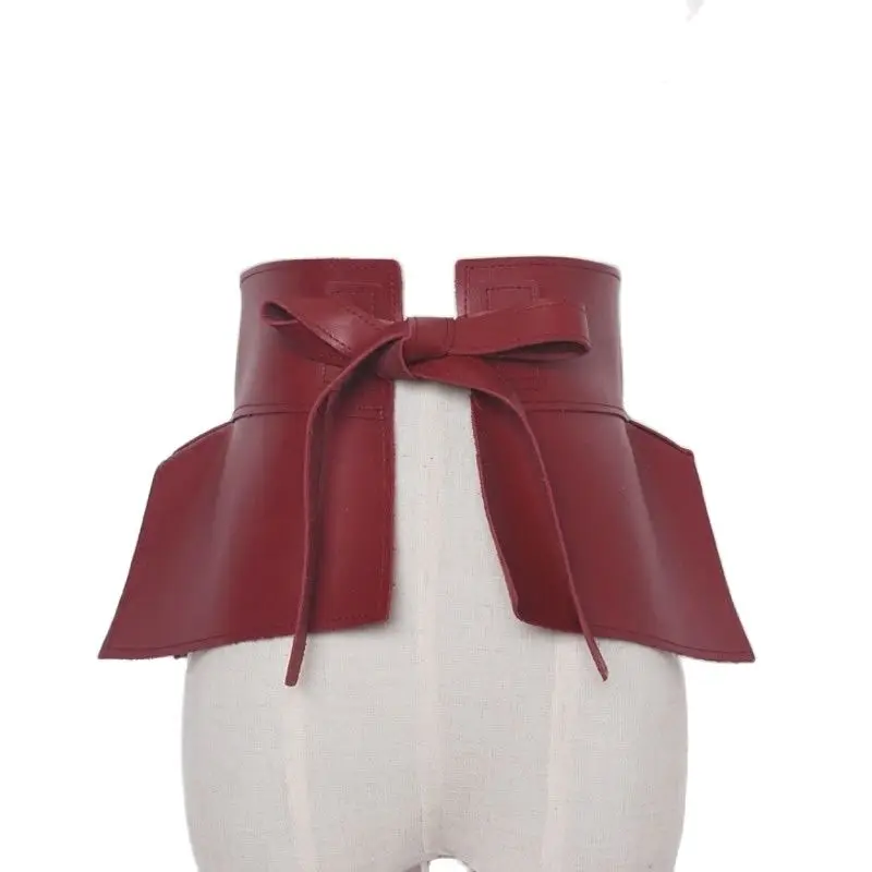 

2021 New Spring Solid Color Black Red Pu Leather Bow Belt Women Fashion Tide All-match JC60601