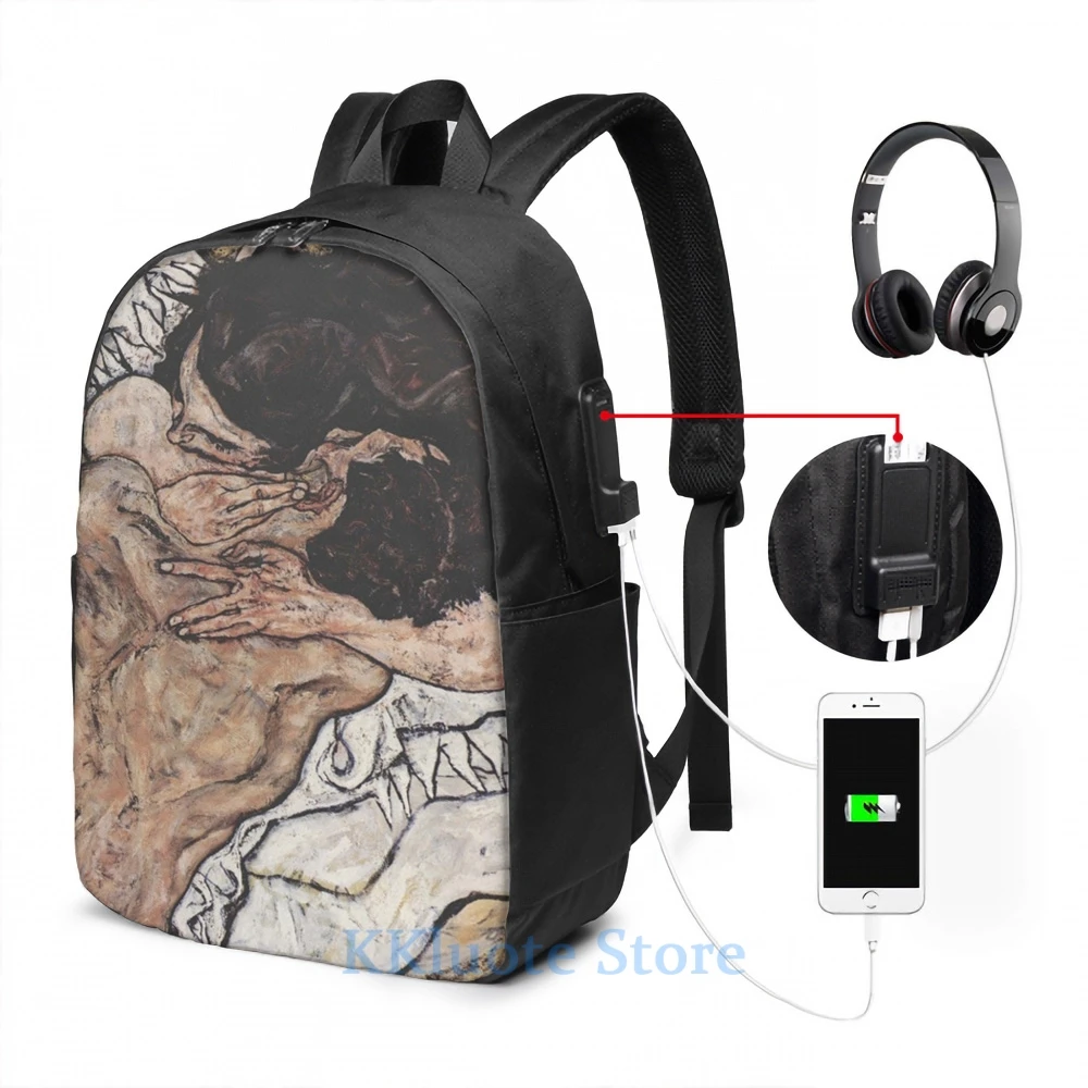 Рюкзак мужской/женский с забавным графическим принтом Egon Schiele разъемом USB 1917 для