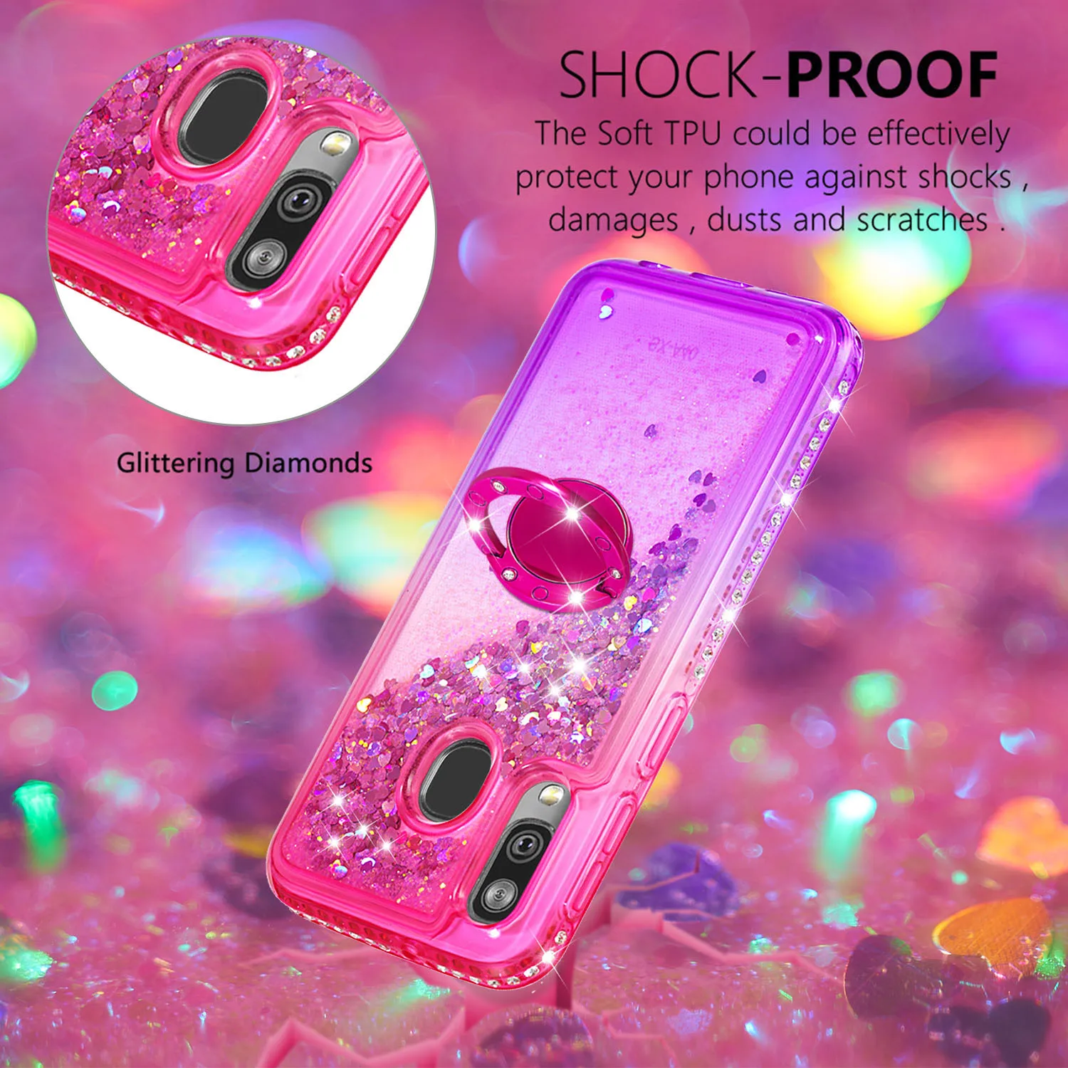 Liquid Phone Case for Samsung Galaxy A60 A40 A10 A20e Note 10 Plus Pro Note10 M40 Cover TPU Bling Diamond Coque With Finger Ring |