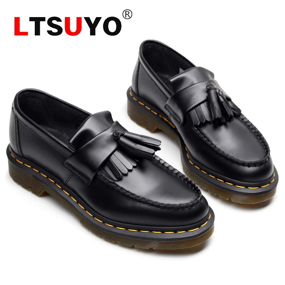 New style leather men and women shoes, high-end outdoor tassel casual shoes, shallow couple British Martin shoes