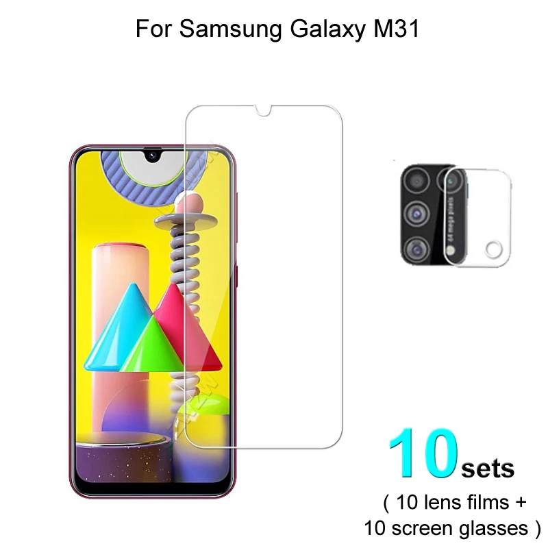 

Стекло для Samsung Galaxy M31, 10 комплектов, пленка для объектива камеры и протектор экрана, защитное HD закаленное стекло, взрывозащищенное