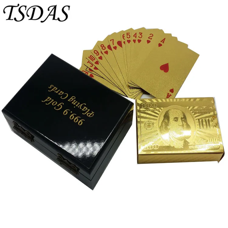 Обычная Золотая игральная карта $100 покерная пластиковая 24K фольга для покера с
