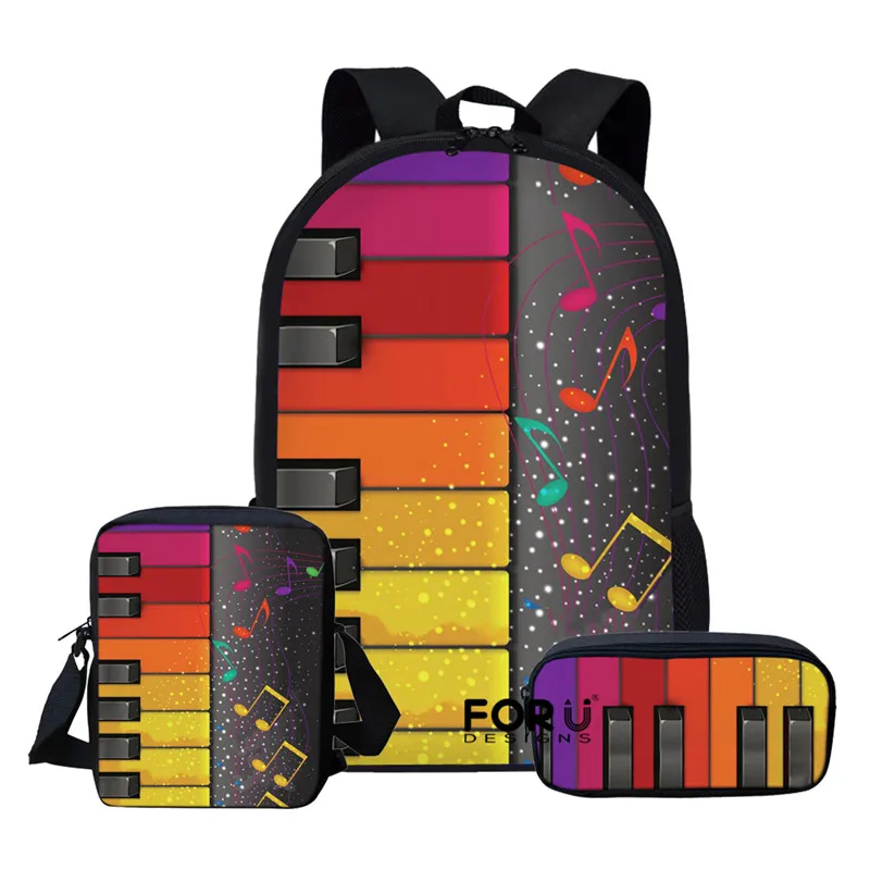FORUDESIGNS Children School Bags Set for Teen Boys Girls Music Note Backpacks Piano Book Bag Kids Shoulder Bag mochila escolar
