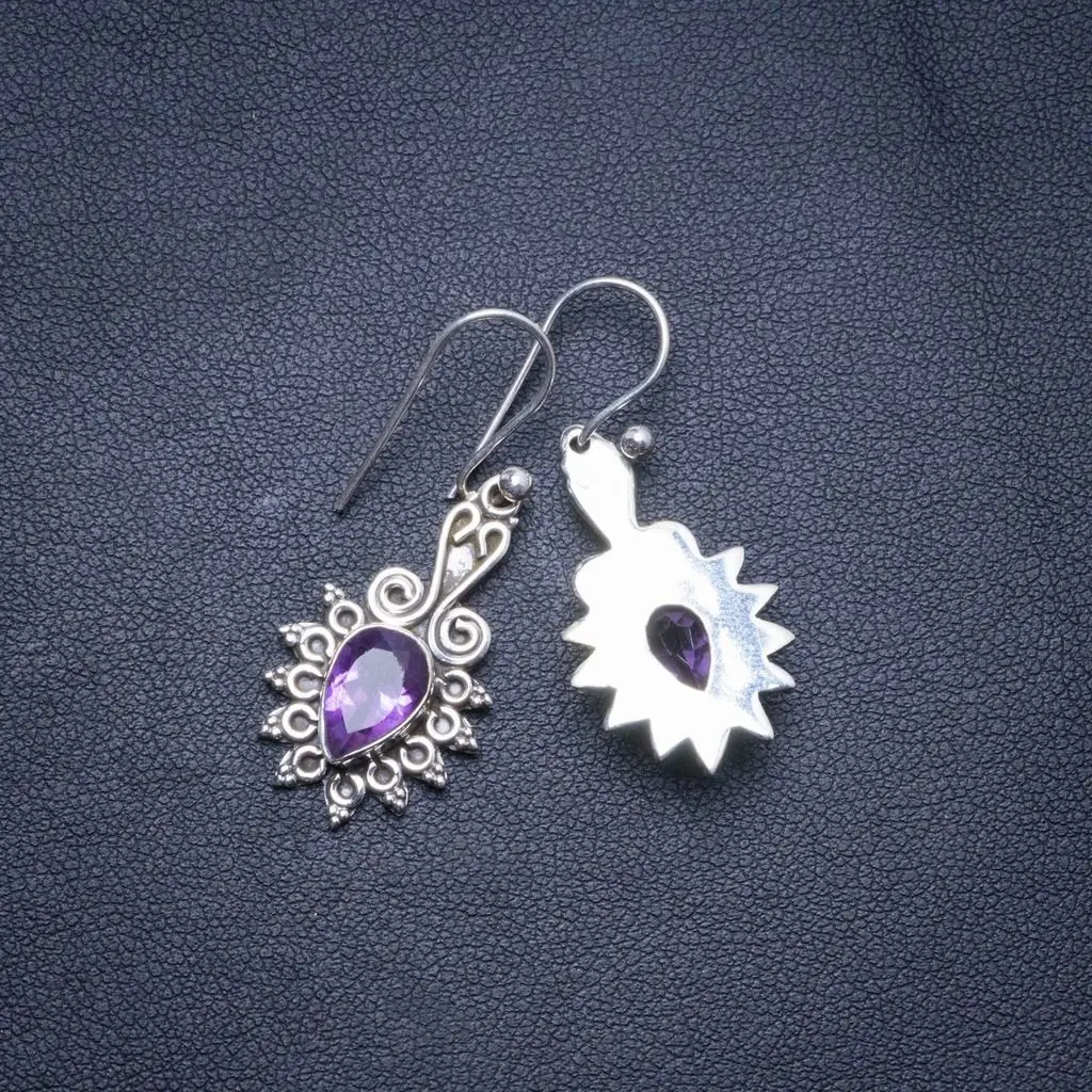 

Natural Amethyst Handmade Unique 925 Sterling Silver Earrings 1.5" X4476