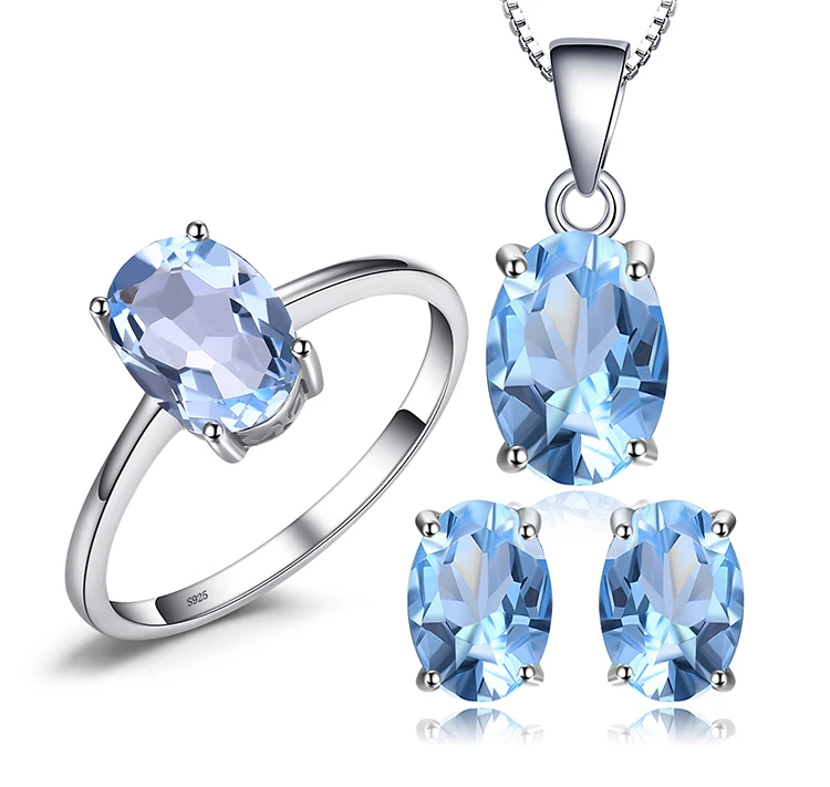 Jewelrypalace Овальный 5.8ct; голубой топаз кольцо Серьги-гвоздики кулон Цепочки и ожерелья 925 стерлингов Серебряные комплекты ювелирных изделий 45 см цепи коробки