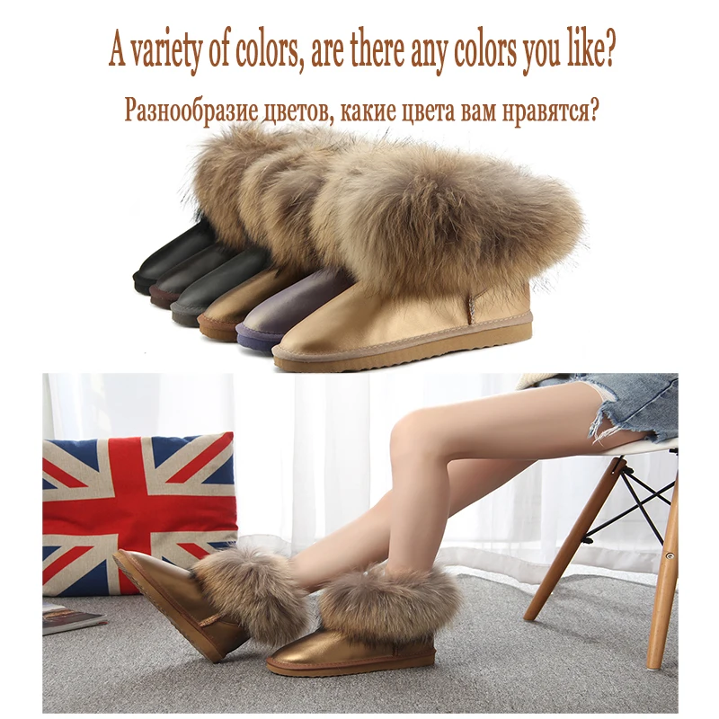 JXANG/модные зимние ботинки на толстом натуральном лисьем меху Женские из 100%