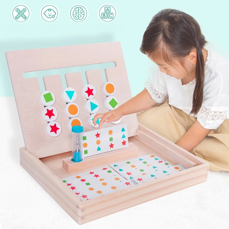

Preschool Learning Toys Slide Puzzle Color & Shape Matching Logic Game Educational Wooden Toys for Kids Family Game