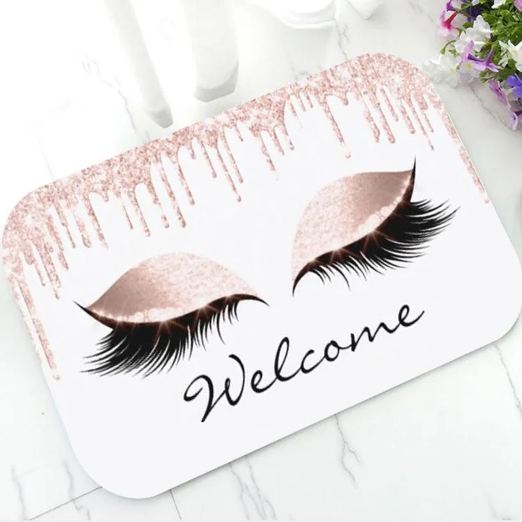 Стильный черный розовый золотой поцелуй губы ресницы капельки дверной коврик