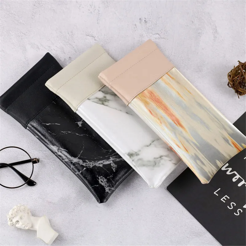 Marble Pattern Stitching Glassesbox With Elastic Pocket New Optical Eyewear Waterproof Pu Leather Bag Portable Protector | Аксессуары