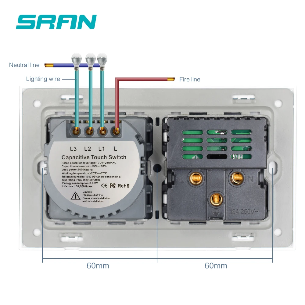 Настенная розетка и выключатель SRAN Великобритания 13 А Usb 1 клавиша канал