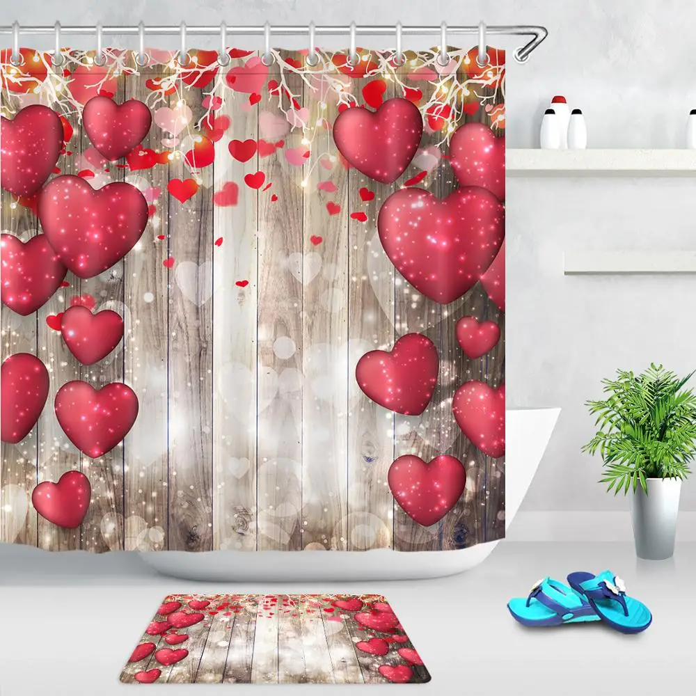 Занавеска для душа с деревянной доской моющаяся водонепроницаемая из полиэстера