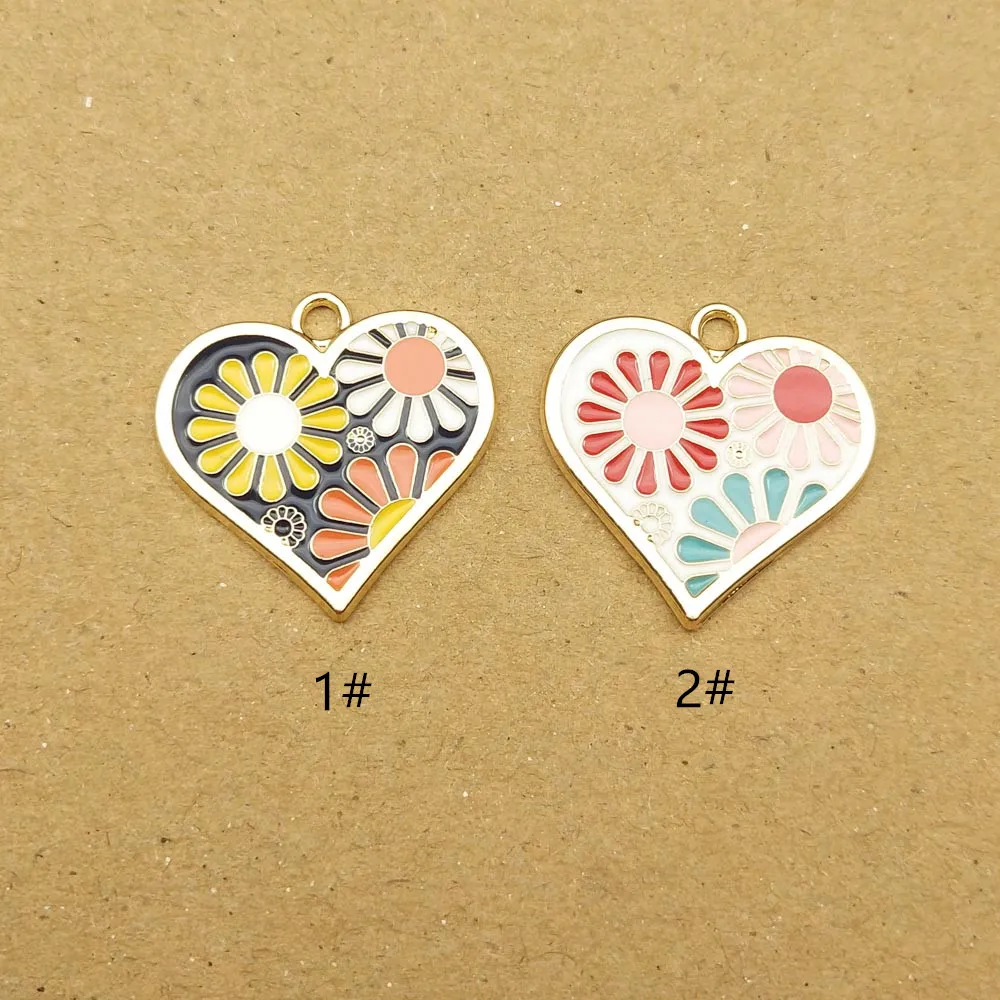 

10pcs 21x21mm Enamel Flower Heart Charm for Jewelry Making Earring Pendant Bracelet Necklace Accessories Craft Supplies Findings
