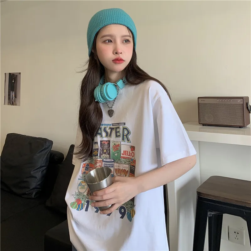 

Women's T-shirts Casual Oversize Top New Korean Fashion Print Loose Plus Size T-shirt Short Sleeve Tees Summer Houthion