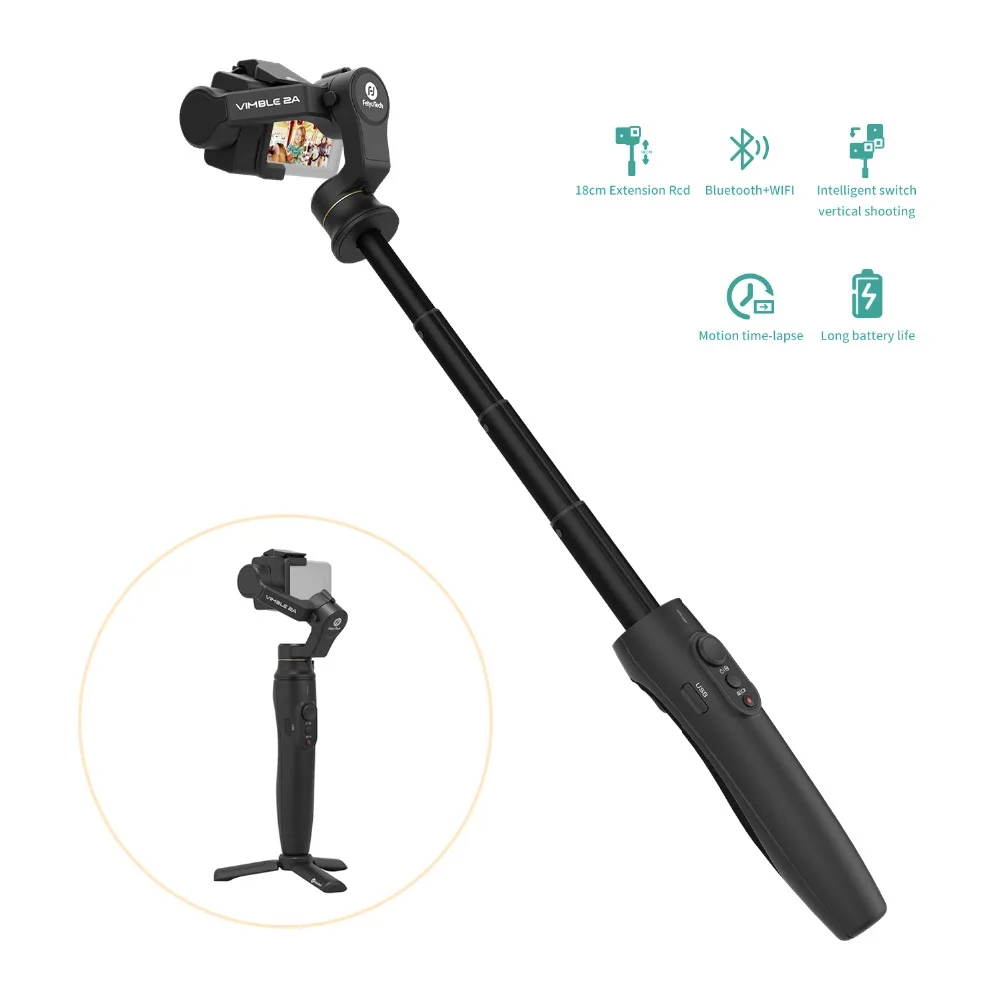 Feiyu Vimble 2A Выдвижная экшн Камера карданный стабилизатор для экшн-камеры Gopro Hero 7/6/5,18 см растяжимый шест со штативом и сумкой для переноски