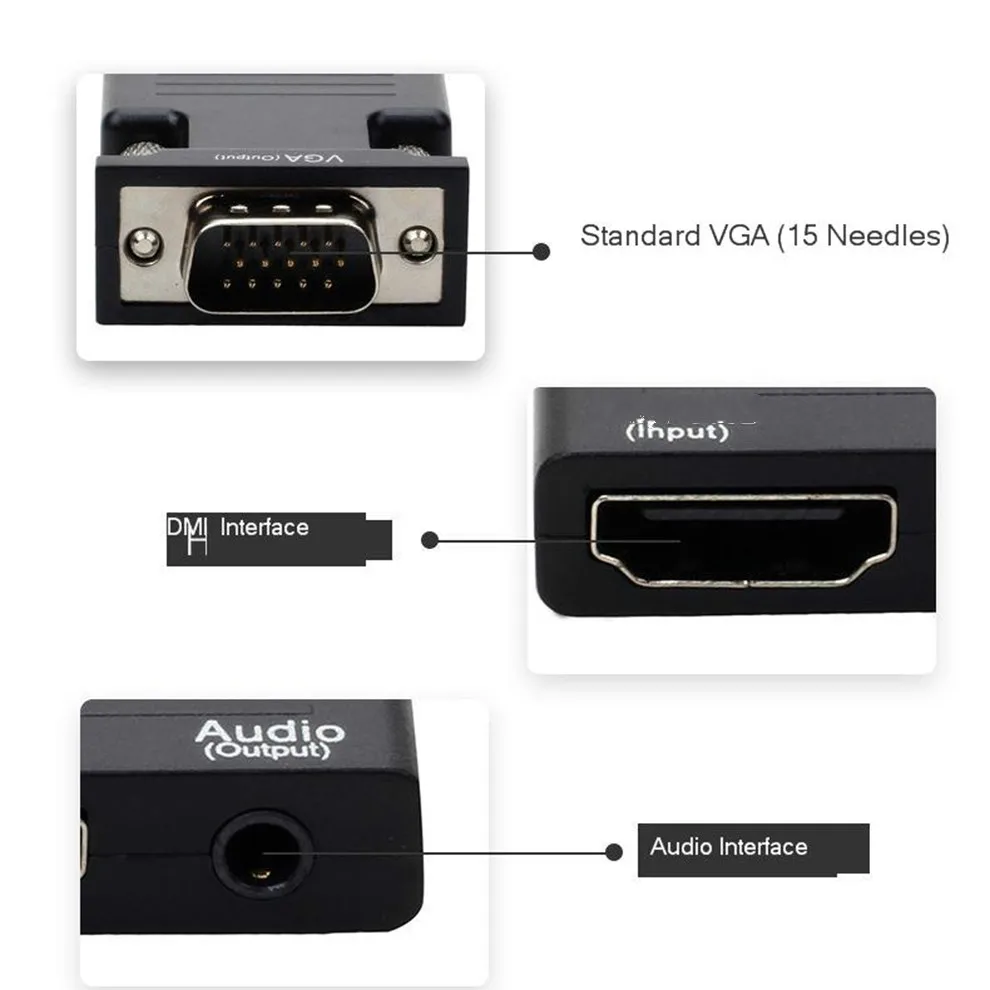 Адаптер конвертер 1080P мама HDMI совместимый к VGA папа с аудиокабелем адаптер кабель