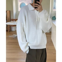 korean oversized lapel sweater men warm fashion casual knitted pullover men loose long sleeved sweater mens jumper clothes m xl