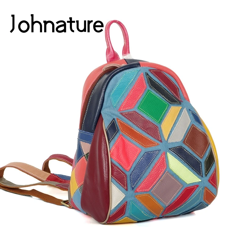 

Женский вместительный рюкзак на плечо Johnature, из натуральной кожи, с вышивкой случайного цвета, для путешествий, 2021
