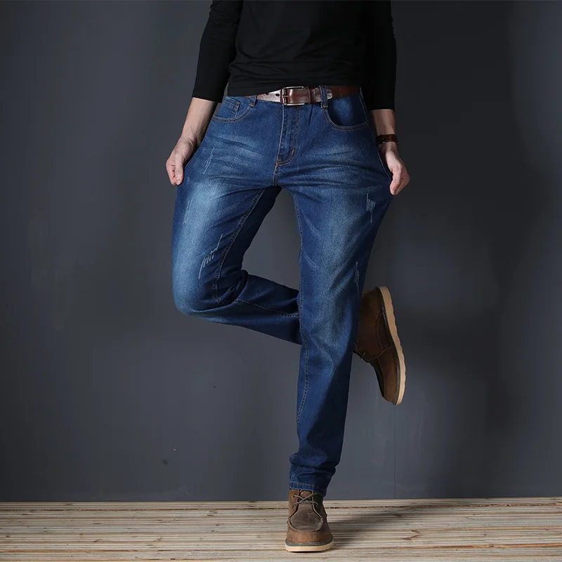

Male Jeans Men'S Jean Homme Denim Slim Fit Pants Trousers Straight Blue Biker Spijkerbroeken Heren Multi-Pocket Soft Casual 48