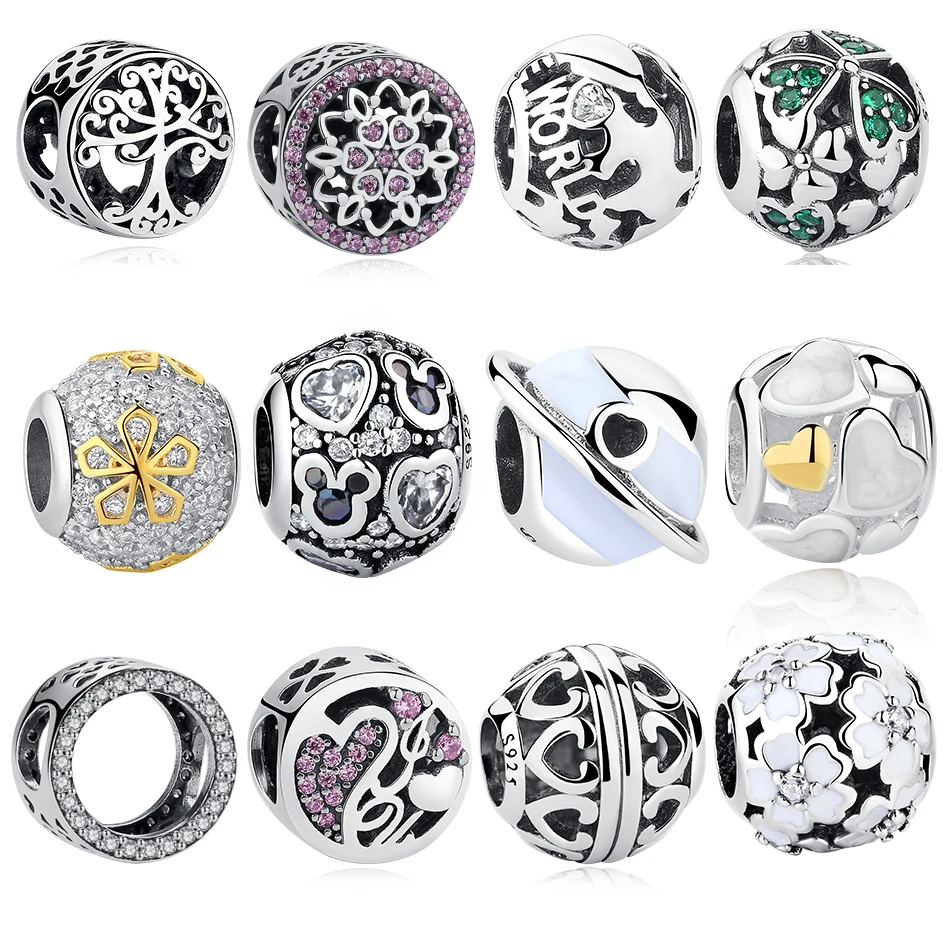 

ELESHE подходят оригинальный браслет 925 стерлингового серебра Круглый амулет, с украшением в виде кристаллов мир серьги и кулон "Клевер" сердце...