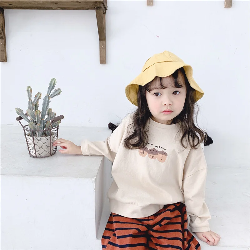 

Весенние детские футболки большого размера с длинным рукавом для маленьких девочек с героями мультфильмов Свободные повседневные топы дет...