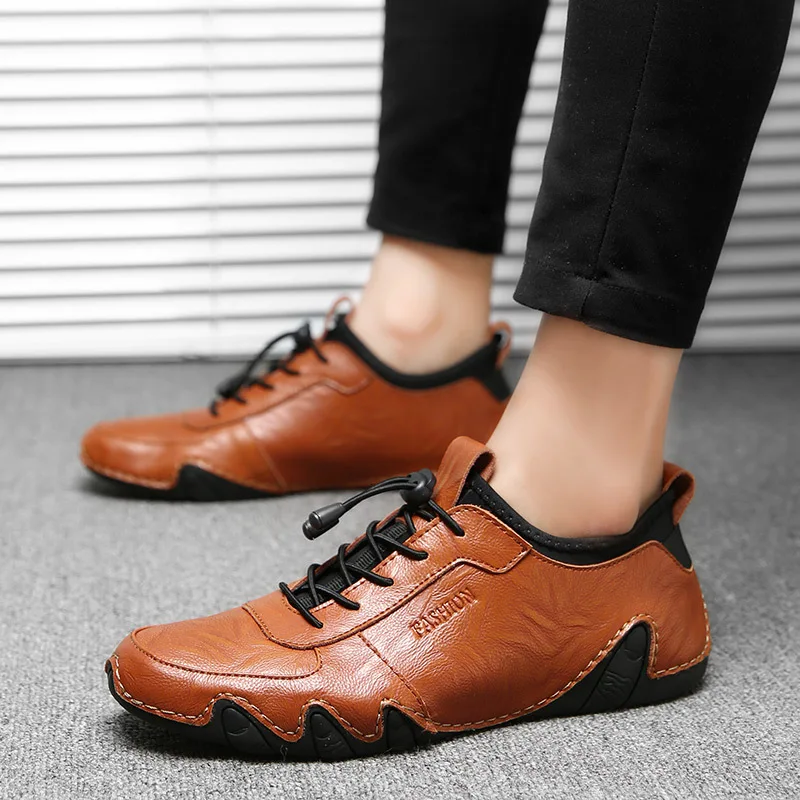 

Men Casual Shoes 2018 New Men Genuine Leather Shoes Spring Sneakers Men Footwear Slip on Rubber Driving Shoes Fashion Lace-Up