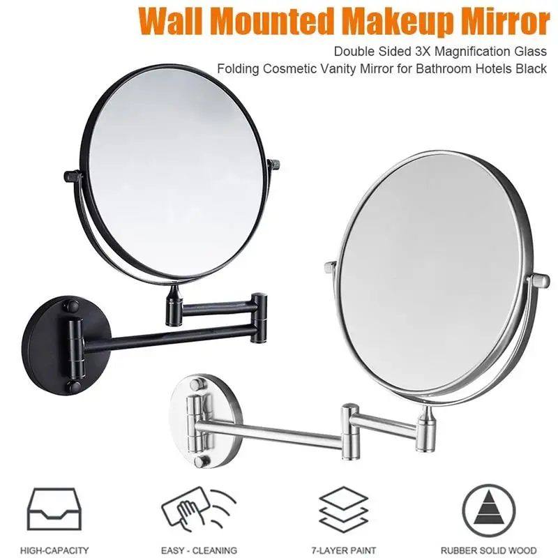 Настенное зеркало для макияжа двухстороннее складное косметическое ванной