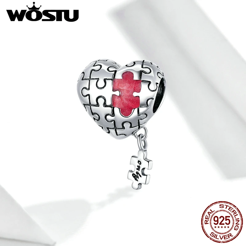 WOSTU настоящий 925 пробы Серебряный любовный пазл серебряный шарм для