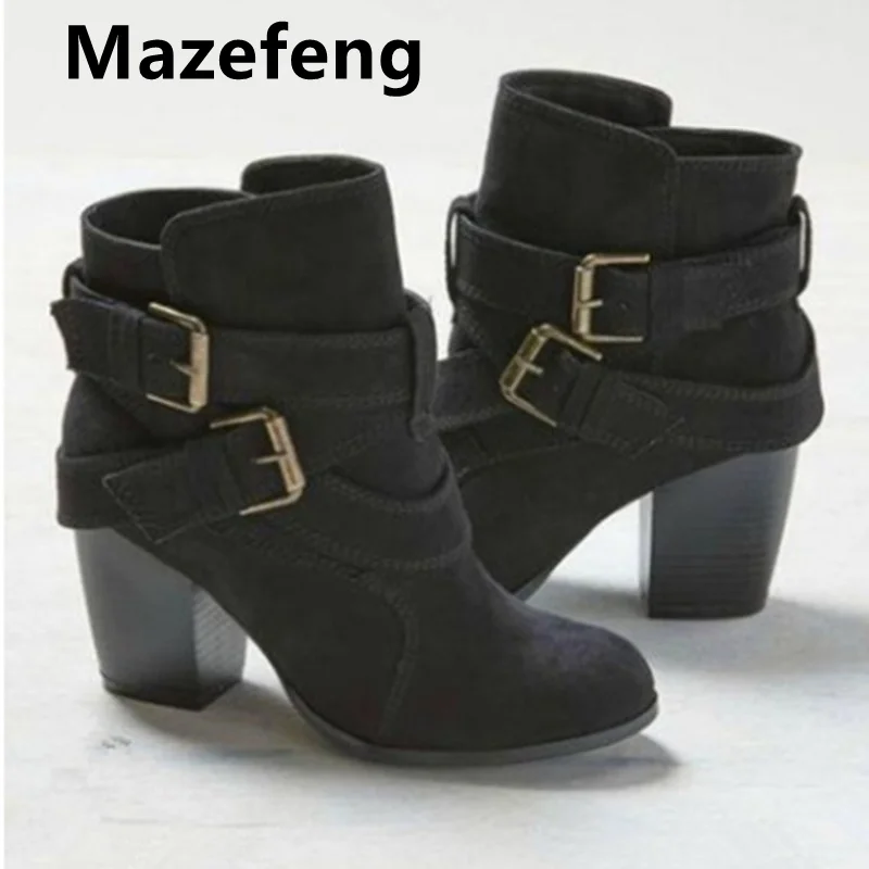 

Mazefeng Plus Size 35-42 Spring Casual Women Pumps Warm Ankle Boots Waterproof High Heels 2021 Shoes Botas Patent Botas Mujer