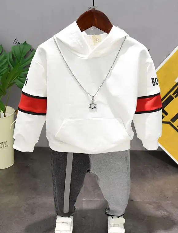 2pcs set Детский комплект из 2 предметов, весенне-осенние толстовки с длинными рукавами и джинсы для маленьких мальчиков комплект со штанами комплект одежды для детей возрастом от 2 до 6 лет - Цвет: 2pcs set