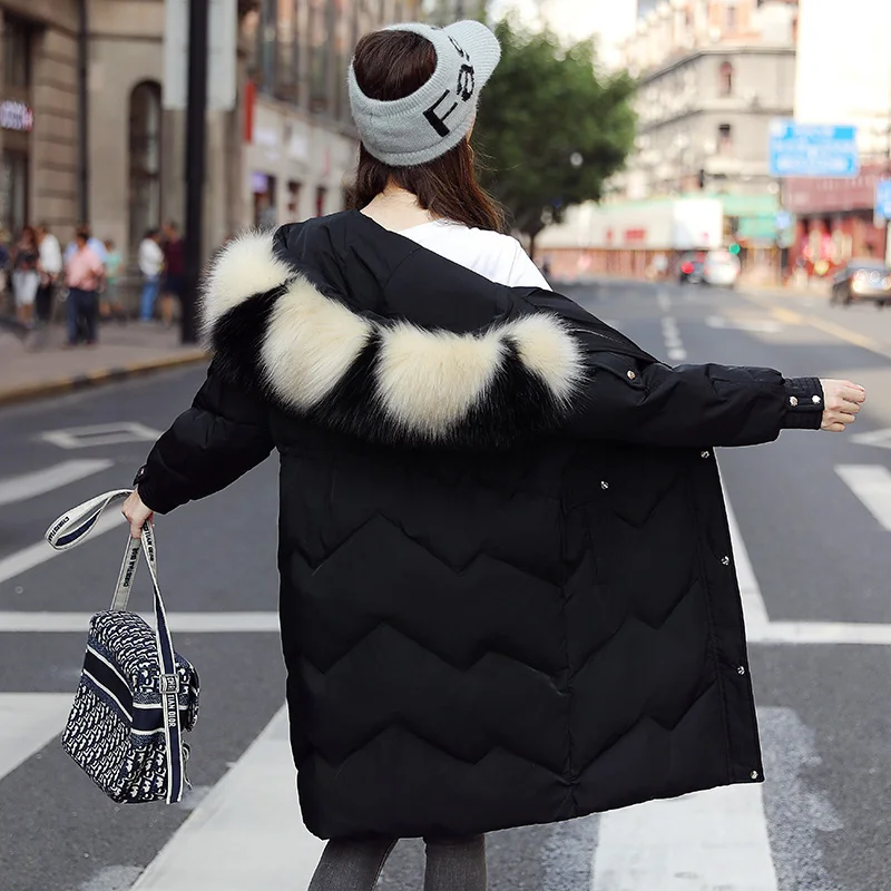 

Solid Long Jacket Women Winter 2020 Plus Size Slim Hooded Women's Parkas Cotton Padded Thick Fur Collar Casual Overcoat Female