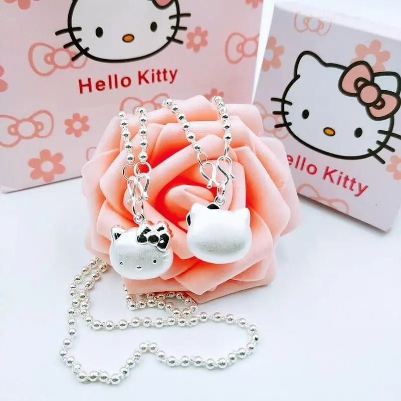 

Hello Kitty 925 Sterling Silver Round Bead Necklace Clavicle Chain Pendant