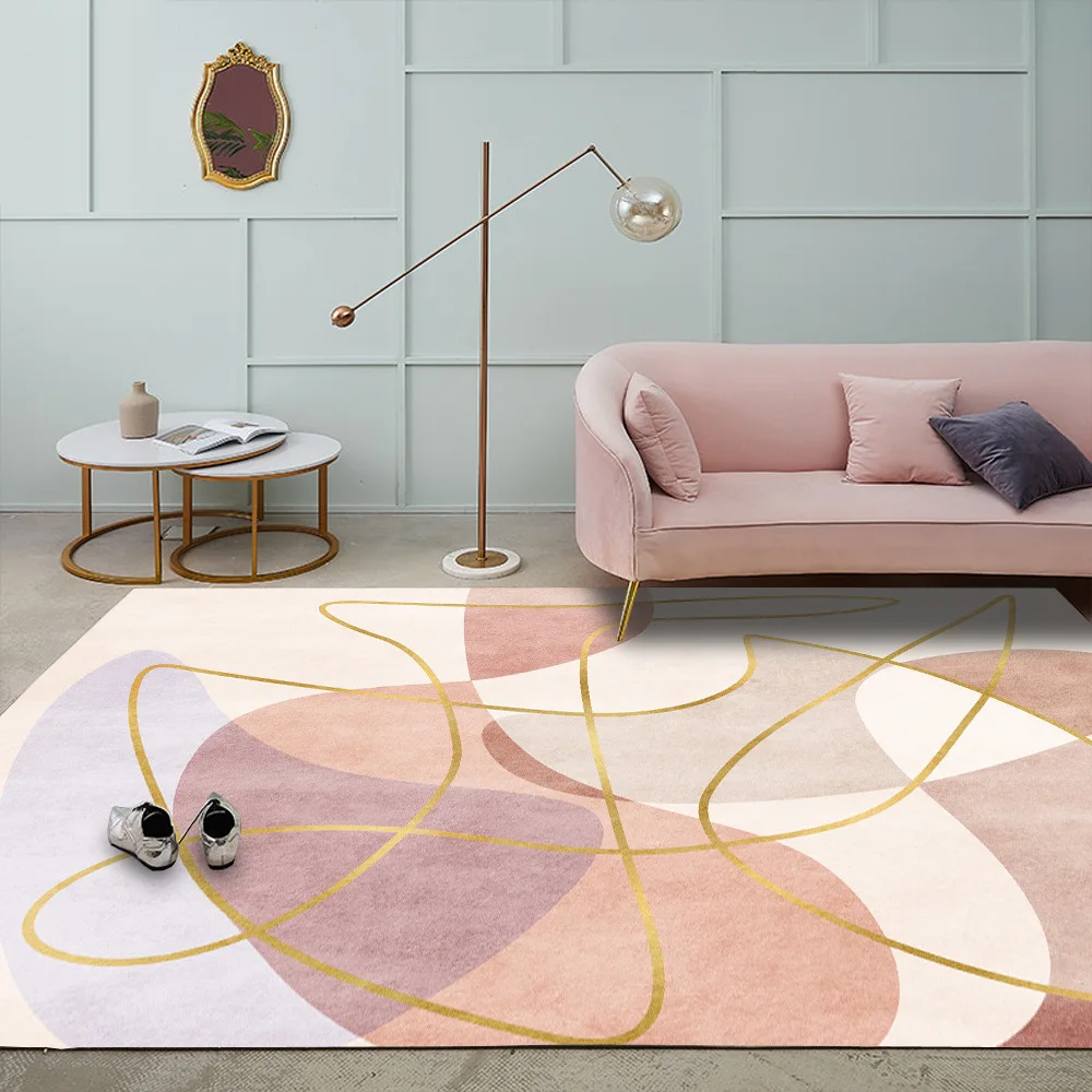 

Light luxury pink gold line girl room kitchen living room table and chair decoration sofa rug bedroom bedside carpet floor mat
