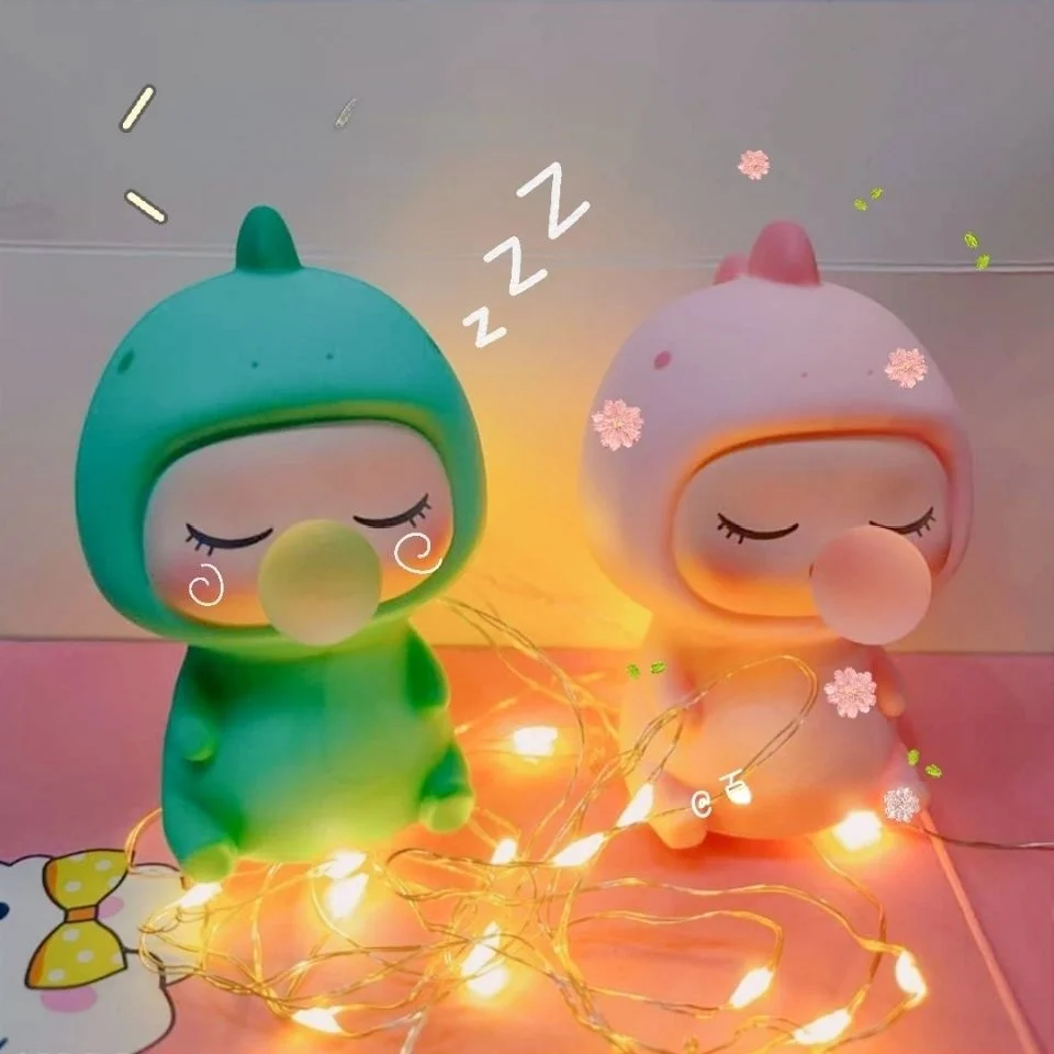 

2021 Bubble Dinosaur Car Ornament Cute Girl Heart Touch Small Night Lamp Girlfriends Birthday Gift Anime Car Accessories