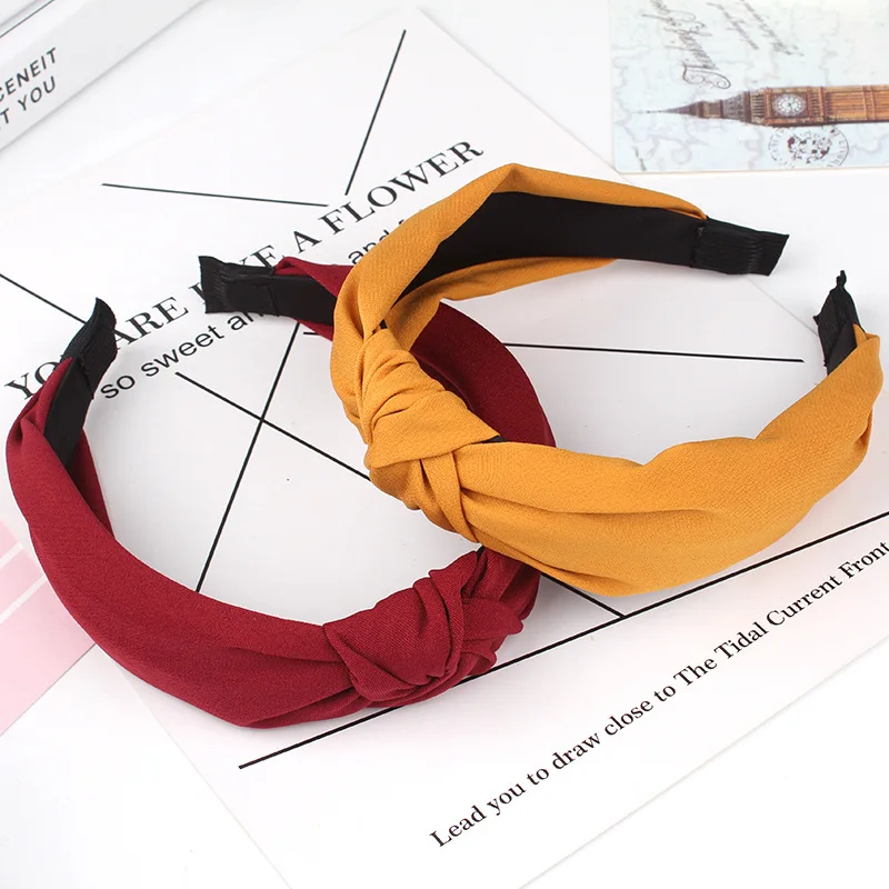 

New Simple Cloth Headband Cross Cotton Soft Bow Knot Turban Hairband Comfortable Solid Seaside Girls Sweet Hair Accessories
