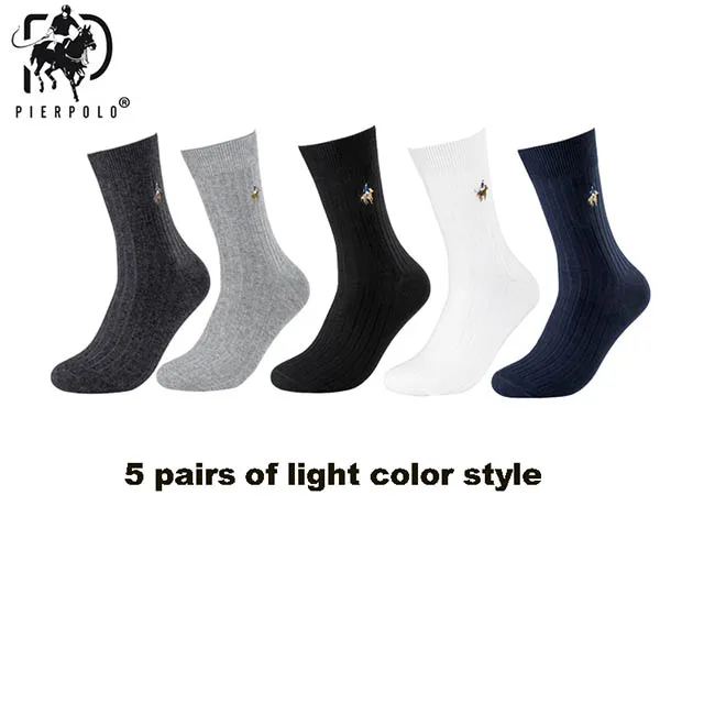 5 light color style PIER POLO Cotton Sock Warm High Quality Men Dress Socks Calcetines Hombre Socks Business Winter Men gifts size39-44 sokken 5pair - Цвет: 5 light color style