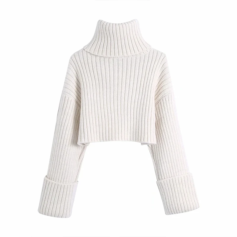 

Women's Pullover Sweaters Knitted Jumpers Solid Cropped Knitwear Mujer Crop Tops Femme Loose Knit Top Thick Long Sleeves Chic Za