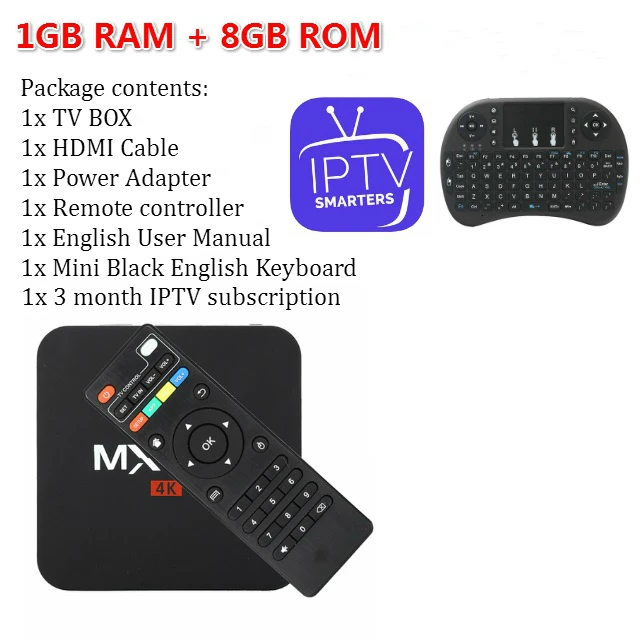 T tv BOX MX Pro 4K Android tv Box IP tv Android 7,1 OS 1GB 8GB RK3229 4K 2,4 GHz wifi четырехъядерный Smart tv Box медиаплеер - Цвет: 1G with 3 month IPTV