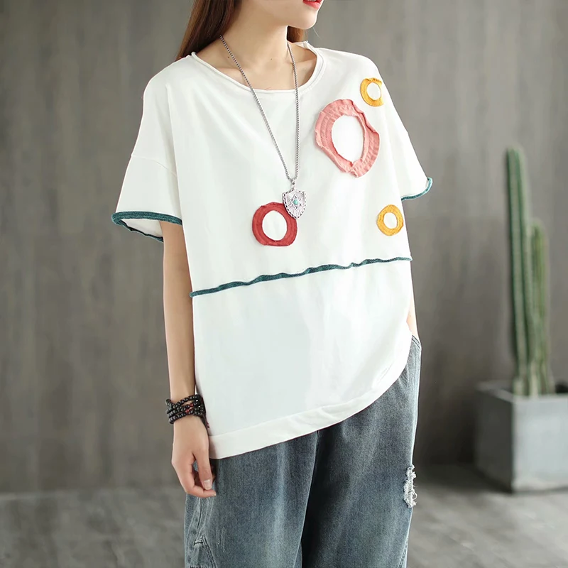 

Masss Wasss Chinese Style 2021 Fashion Tops Womens Patchwork Short Sleeve T-shirts Ladies O-Neck Thin Tees Girls Casual Clothing